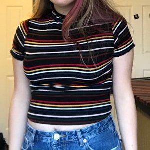 Colorful Stripes Lettuce Edge Turtleneck